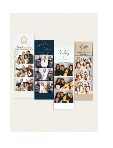 Voorbeelden van photobooth-sjablonen voor bruiloften, verjaardagen en bedrijfsfeesten